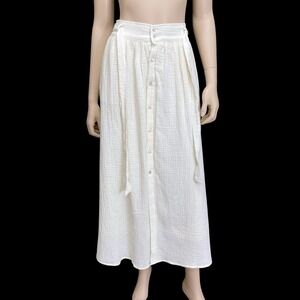 Marled Skirt Women Medium Ivory Maxi Long Button Front Belted Boho NWOT